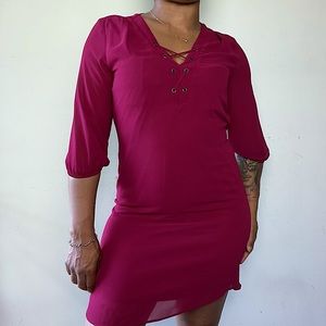 IZ Byer Burgundy Sheer Dress